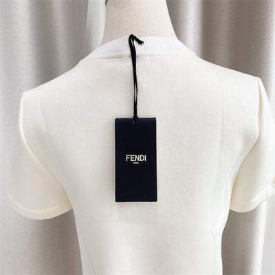 Fendi Karl Lagerfeld Embroidery with Mink Fur Ladies Cotton Nylon Top in White Size 38