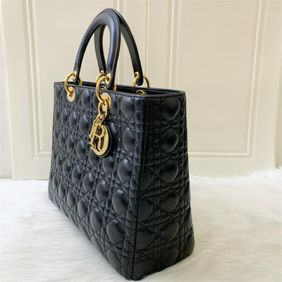 Dior Large Lady Dior in Black Lambskin and GHW