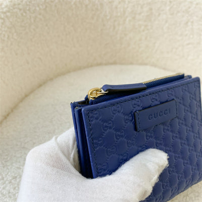 Gucci GG Bifold Wallet in Blue Calfskin and LGHW