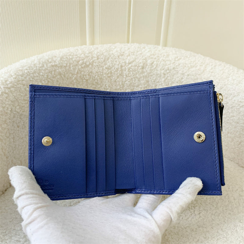 Gucci GG Bifold Wallet in Blue Calfskin and LGHW