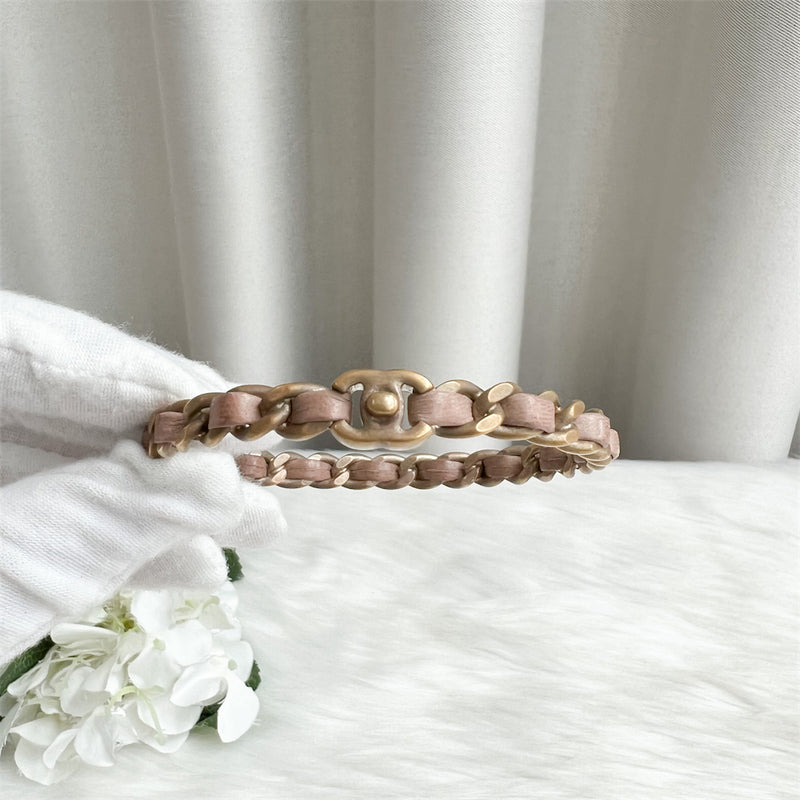 Chanel Interwoven CC Bangle with Dusty Pink Leather and Matte GHW