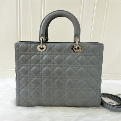 Dior Large Lady Dior in Grey Lambskin SHW