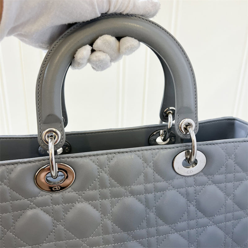 Dior Large Lady Dior in Grey Lambskin SHW