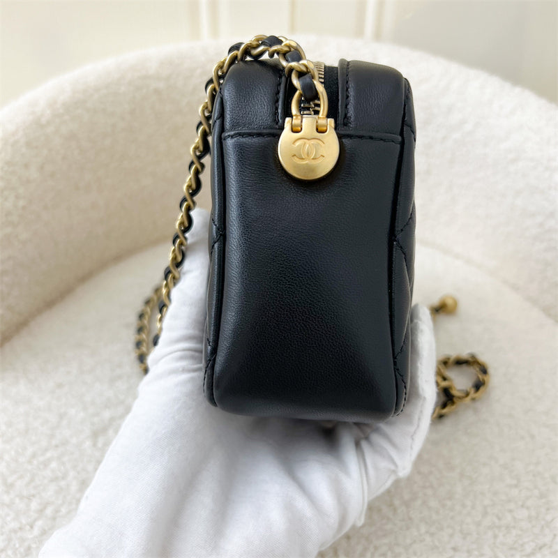 Chanel 22S Pearl Crush Camera Bag in Black Lambskin AGHW