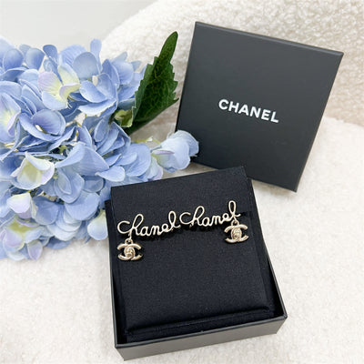 Chanel 21P CC and Cursive Script Clip On Earrings