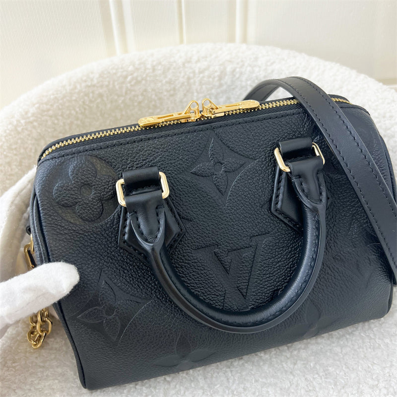 LV Speedy Bandouliere 20 in Black Monogram Empreinte Leather with Gold/Black Strap