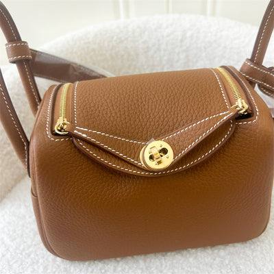 Hermes Mini Lindy in Gold Clemence Leather GHW