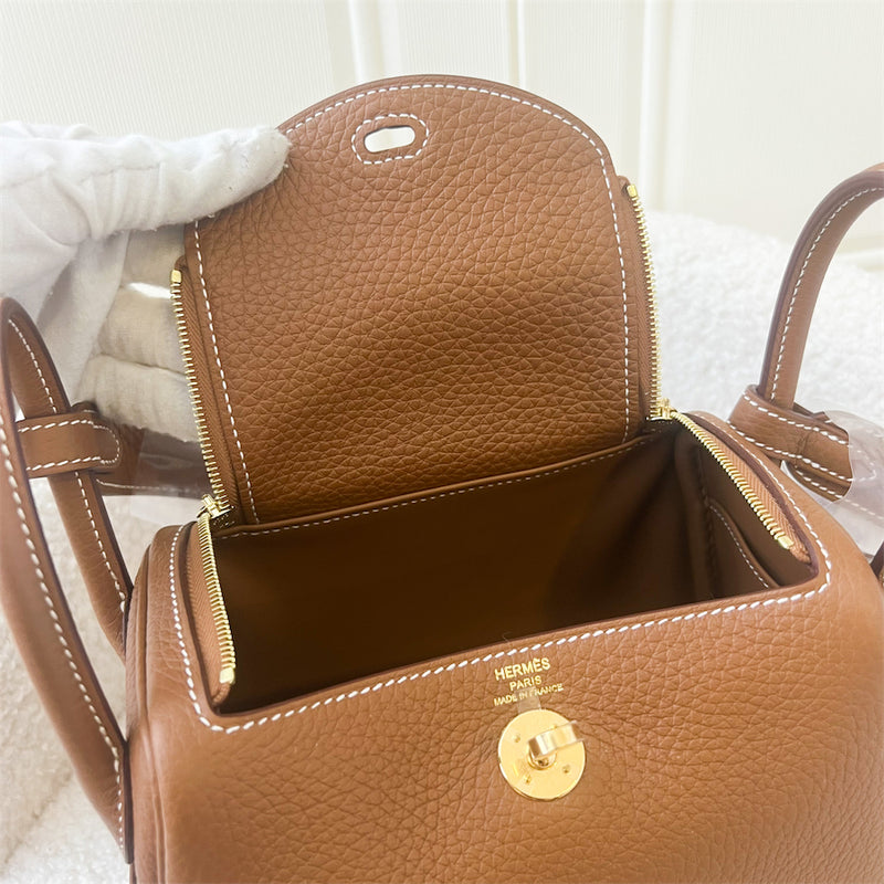 Hermes Mini Lindy in Gold Clemence Leather GHW