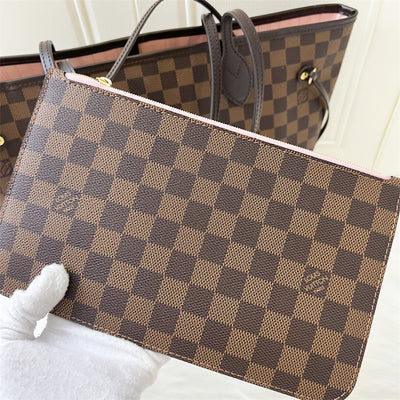 LV Neverfull MM in Damier Ebene Canvas, Rose Ballerine Interior and GHW