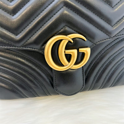 Gucci GG Marmont Top Handle Camera Bag with Web Striped Strap in Black Calfskin AGHW