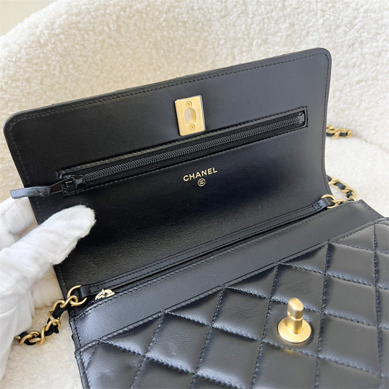 Chanel Pearl Crush Wallet on Chain WOC in Black Lambskin AGHW