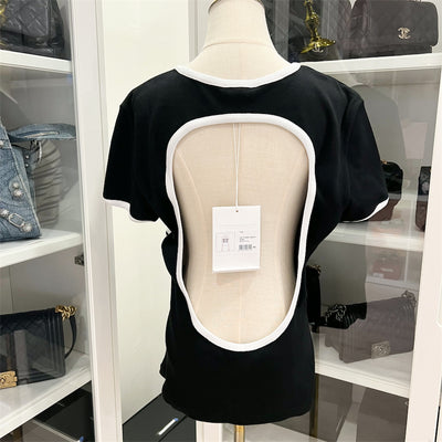 Chanel 23C Runway Backless T-shirt with Black and White CC Logo