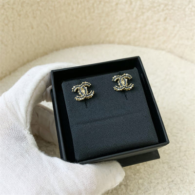 Chanel CC Logo Small Earrings in Dark Blue Enamel, Crystals and AGHW