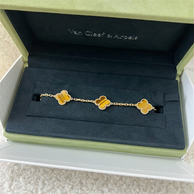 Van Cleef & Arpels VCA Vintage Alhambra 5 Motifs with Tiger Eye Stones and 18K GHW