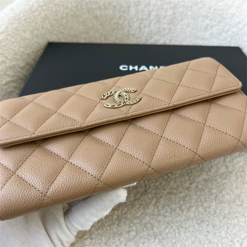 Chanel Classic Long Wallet in Beige Caviar LGHW