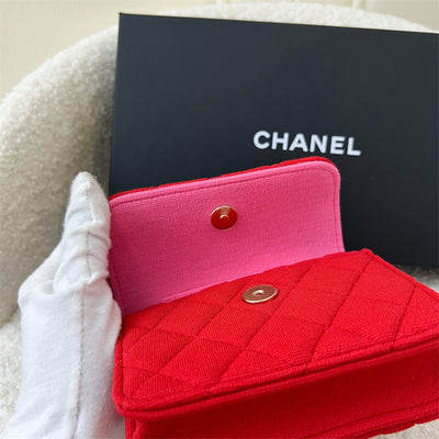 Chanel 2023 VIP Clutch on Chain in Red Jersey, Pink Interior and LGHW