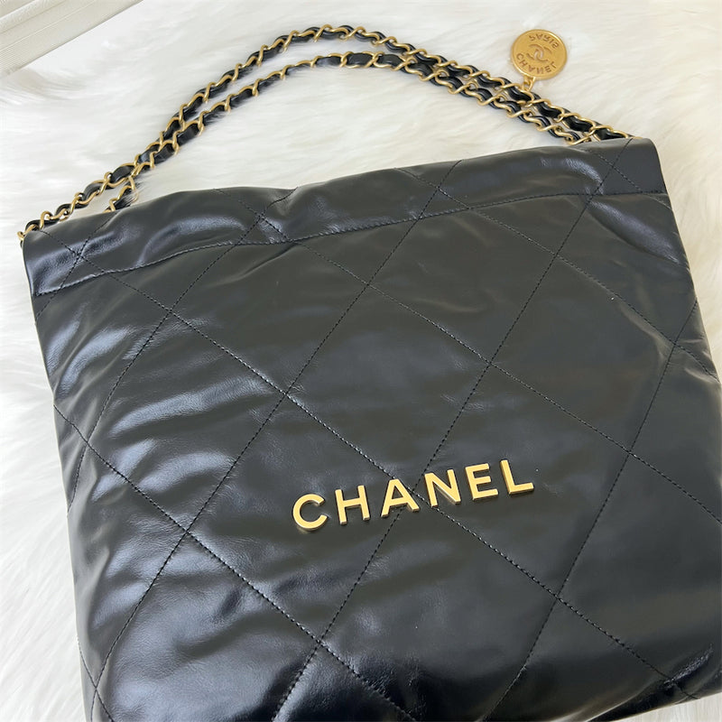 Chanel 22 Small Hobo Bag in Black Calfskin and AGHW