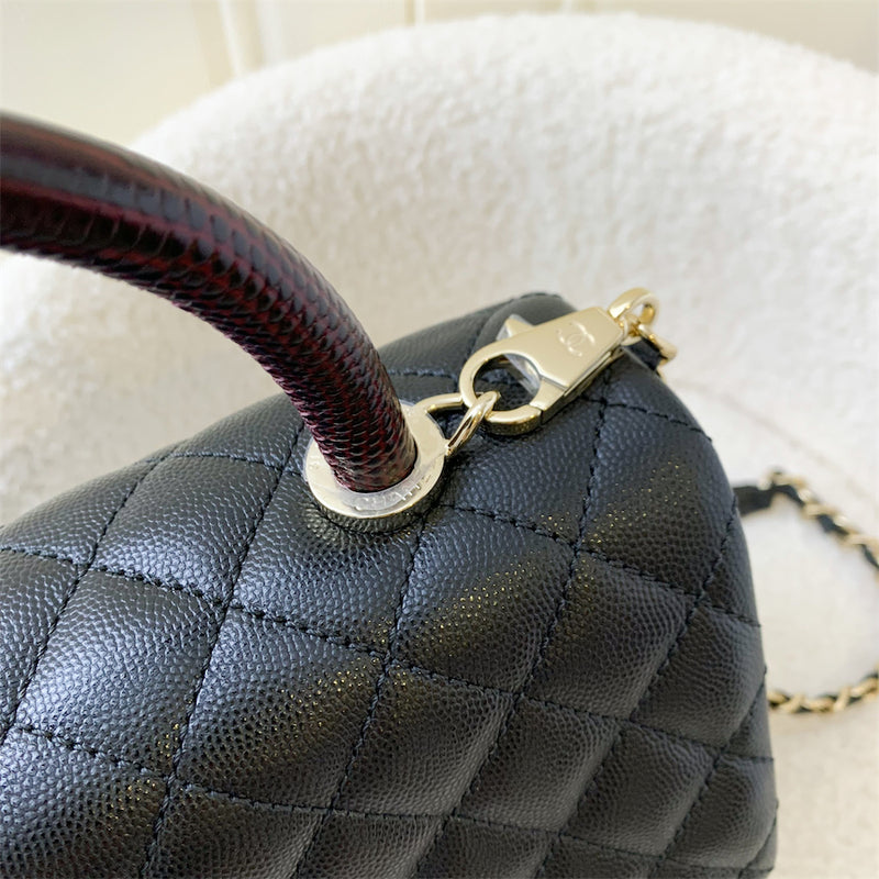 Chanel Medium 29cm Coco handle in Black Caviar, Burgundy Lizard Embossed Calfskin Handle and LGHW