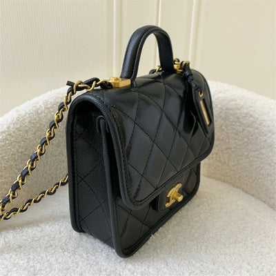 Chanel 22K Seasonal Flap with Top Handle in Black Caviar AGHW