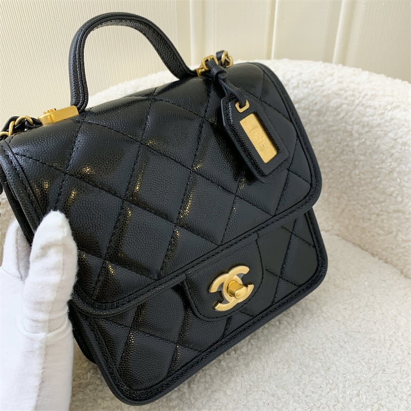 Chanel 22K Seasonal Flap with Top Handle in Black Caviar AGHW