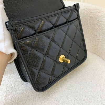 Chanel 22K Seasonal Flap with Top Handle in Black Caviar AGHW