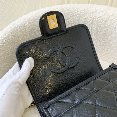 Chanel 22K Seasonal Flap with Top Handle in Black Caviar AGHW