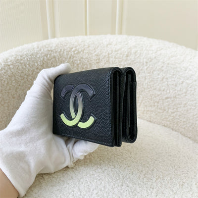 Chanel Ombre Logo Compact / Small Wallet in Black Caviar