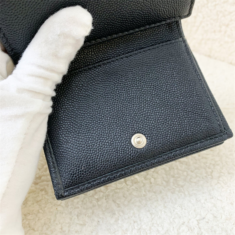 Chanel Ombre Logo Compact / Small Wallet in Black Caviar