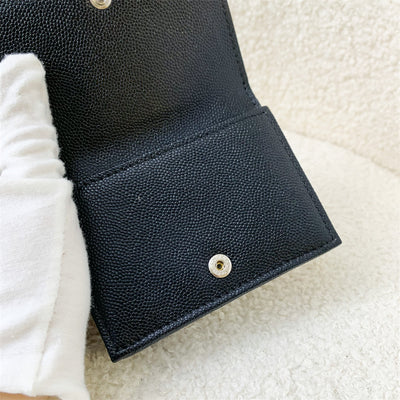 Chanel Ombre Logo Compact / Small Wallet in Black Caviar