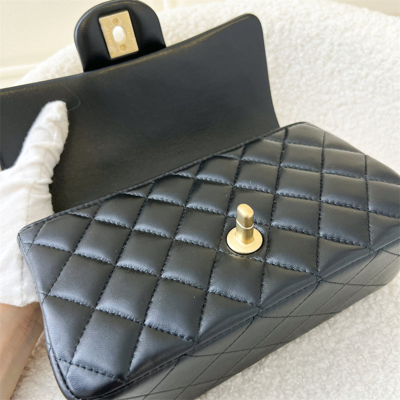 Chanel 22B Mini Rectangle with Top Handle in Black Stiff Lambskin AGHW