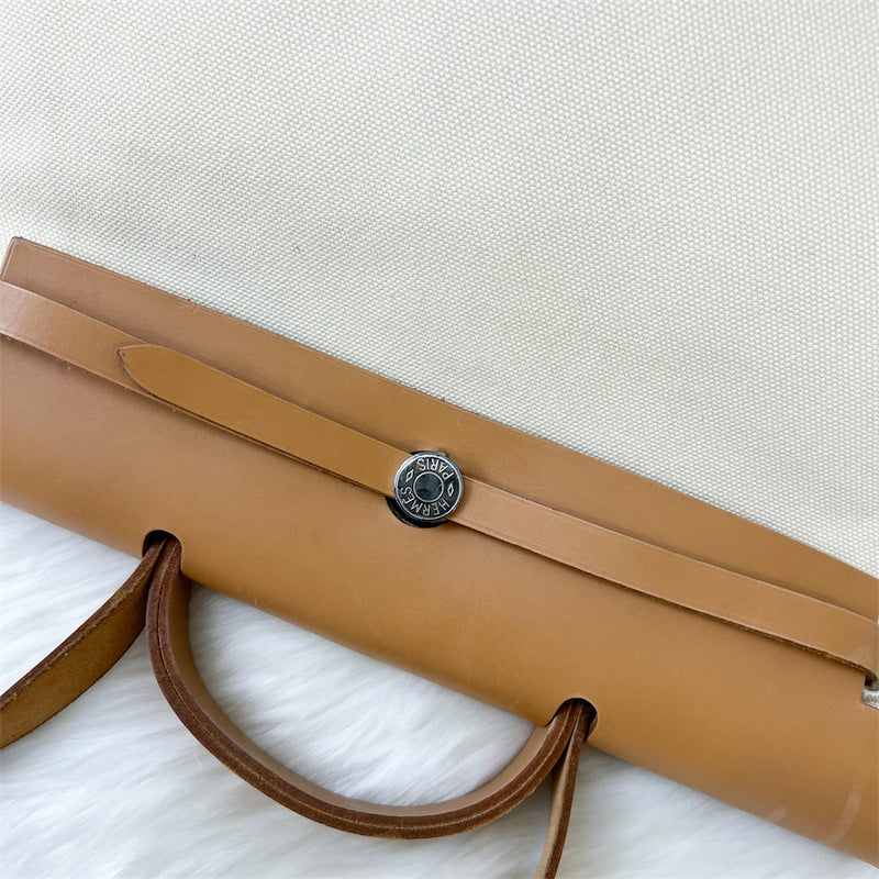 Hermes Herbag Zip 39 in Cream Canvas and Natural Leather