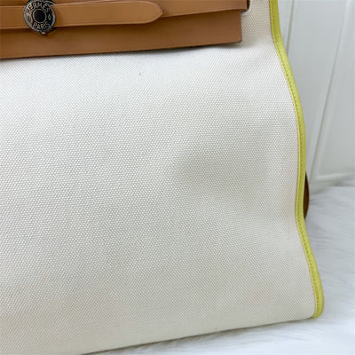 Hermes Herbag Zip 39 in Cream Canvas and Natural Leather