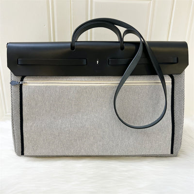 Hermes Herbag Zip 50 Retourne Cabin Bag in Canvas, Black Leather and PHW