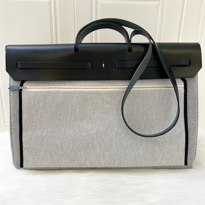 Hermes Herbag Zip 50 Retourne Cabin Bag in Canvas, Black Leather and PHW