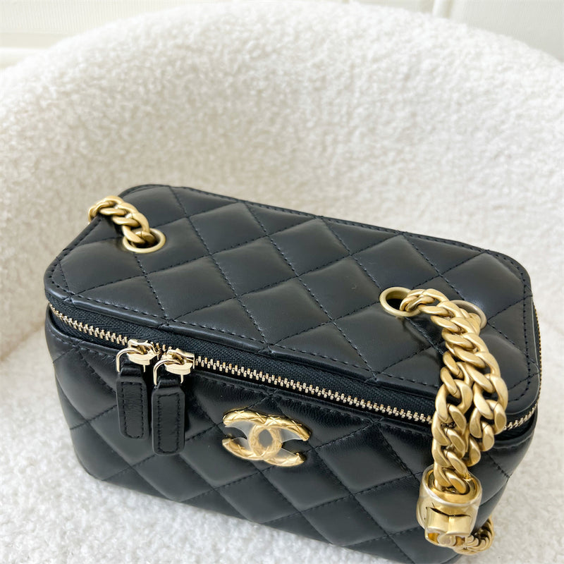 Chanel 22K Adjustable Chain Small Vanity in Black Lambskin AGHW