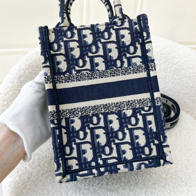 Dior Mini Book Tote Phone Bag with Strap in Blue Oblique Canvas AGHW