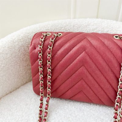 Chanel Small Statement Flap in Red Chevron Quilted Caviar and LGHW