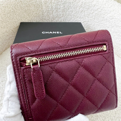 Chanel 22K Classic Trifold Compact Wallet in Burgundy Red Caviar LGHW