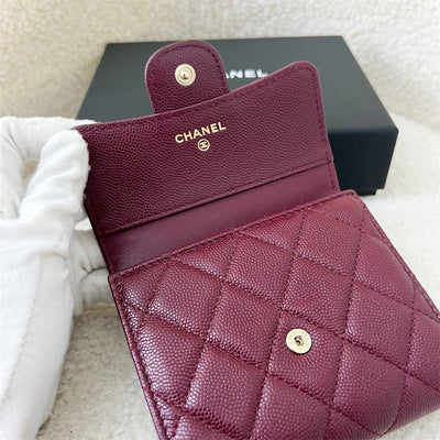 Chanel 22K Classic Trifold Compact Wallet in Burgundy Red Caviar LGHW