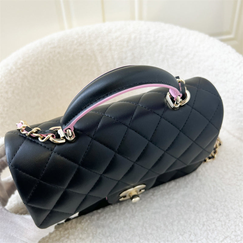 Chanel 23P Top Handle Mini Rectangular Flap in Black and Pink Lambskin LGHW