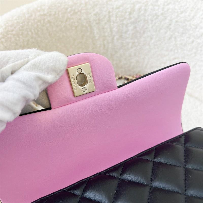 Chanel 23P Top Handle Mini Rectangular Flap in Black and Pink Lambskin LGHW