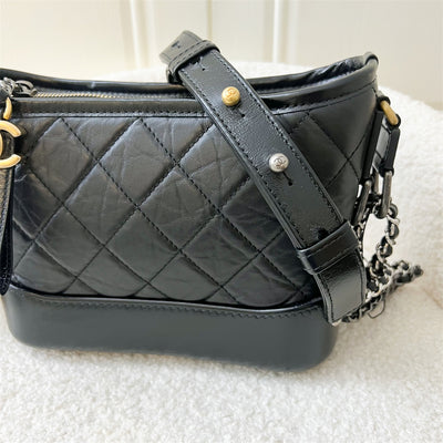 Chanel Small Gabrielle Hobo in Black Distressed Calfskin and 3 tone HW