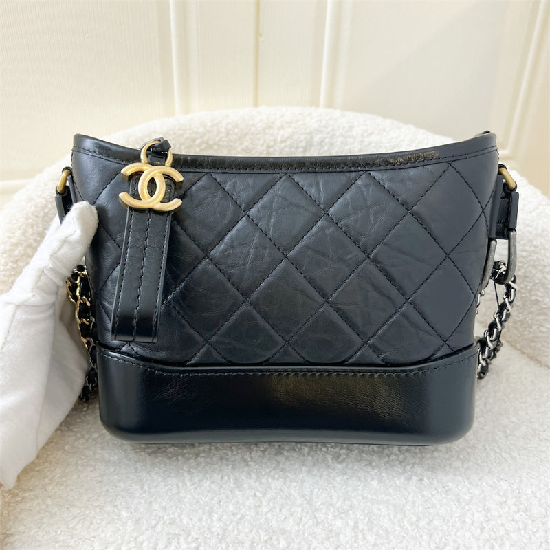 Chanel Small Gabrielle Hobo in Black Distressed Calfskin and 3 tone HW