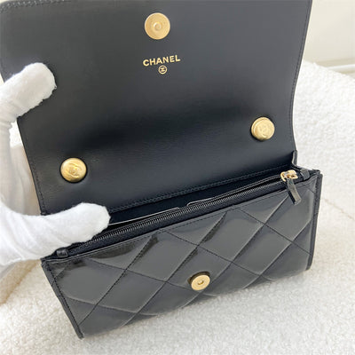 Chanel 22k Gold Medallion Wallet on Chain WOC in Glossy Black Lambskin AGHW