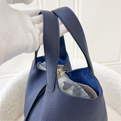 Hermes Picotin Lock 18 in Bleu Nuit Clemence Leather GHW