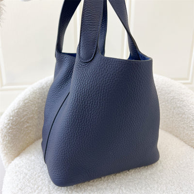 Hermes Picotin Lock 18 in Bleu Nuit Clemence Leather GHW