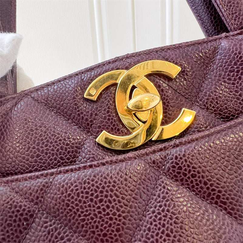 Chanel Vintage Shoulder Tote Bag in Dark Burgundy Red Caviar GHW