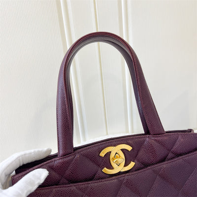 Chanel Vintage Shoulder Tote Bag in Dark Burgundy Red Caviar GHW