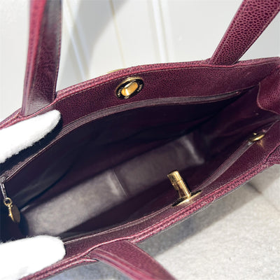 Chanel Vintage Shoulder Tote Bag in Dark Burgundy Red Caviar GHW