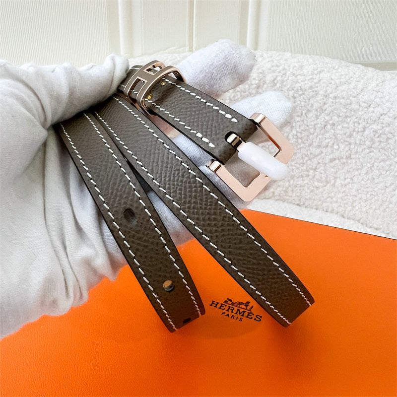 Hermes Pop H Belt in Etoupe Epsom Leather RGHW Sz 75